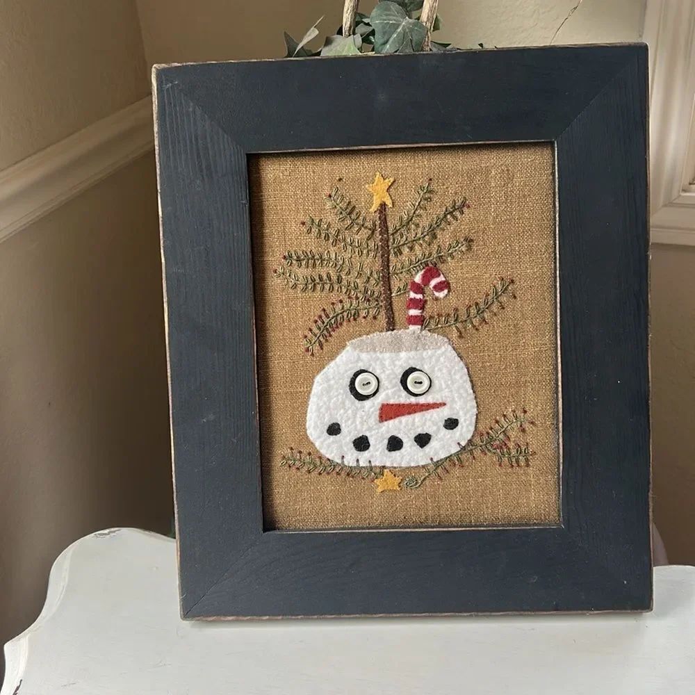 Rustic Snowman Embroidery in Black Frame